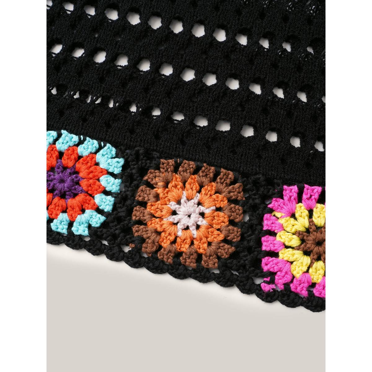 Plus Size Hand Crochet Floral Cut-Out Pullover Black Women Casual Long Sleeve Round Neck Everyday Pullovers BloomChic 18-20/2X Product Image