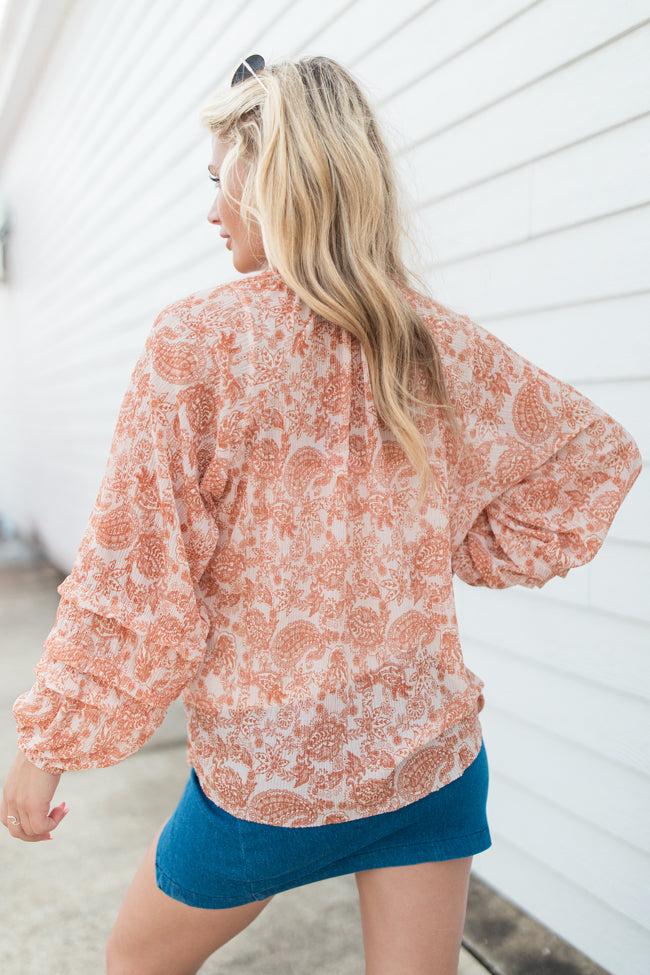 Outlook On Life Rust Multi Printed Boho Blouse FINAL SALE Product Image