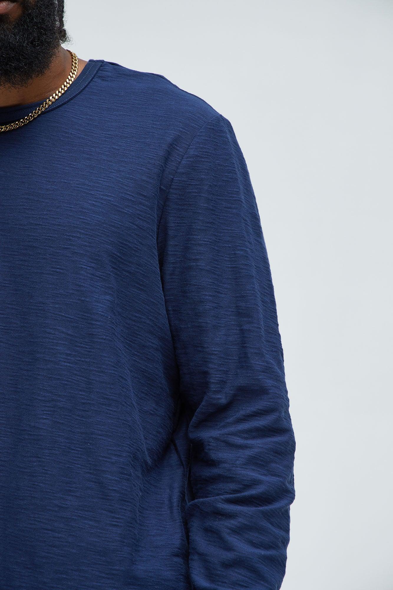 Asher Slub Texture Long Sleeve Tee - Navy Product Image
