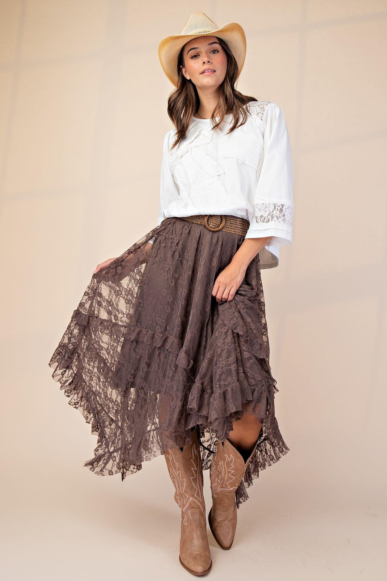 ALLOVER LACE SHARKBITE SKIRT Product Image