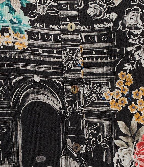 JOHNNY WAS The Janie Favorite Floral & Architecture Print Knit Round Neck Short Elbow Sleeve Button Front Tee Product Image