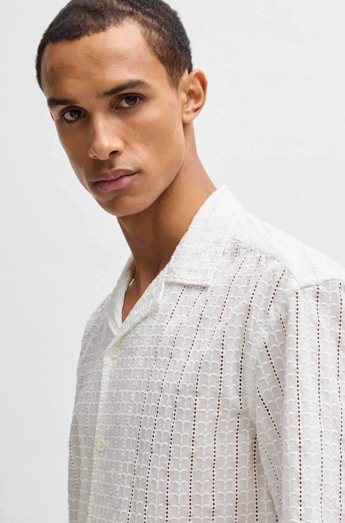 BOSS - Relaxed-fit shirt with broderie anglaise - White Product Image