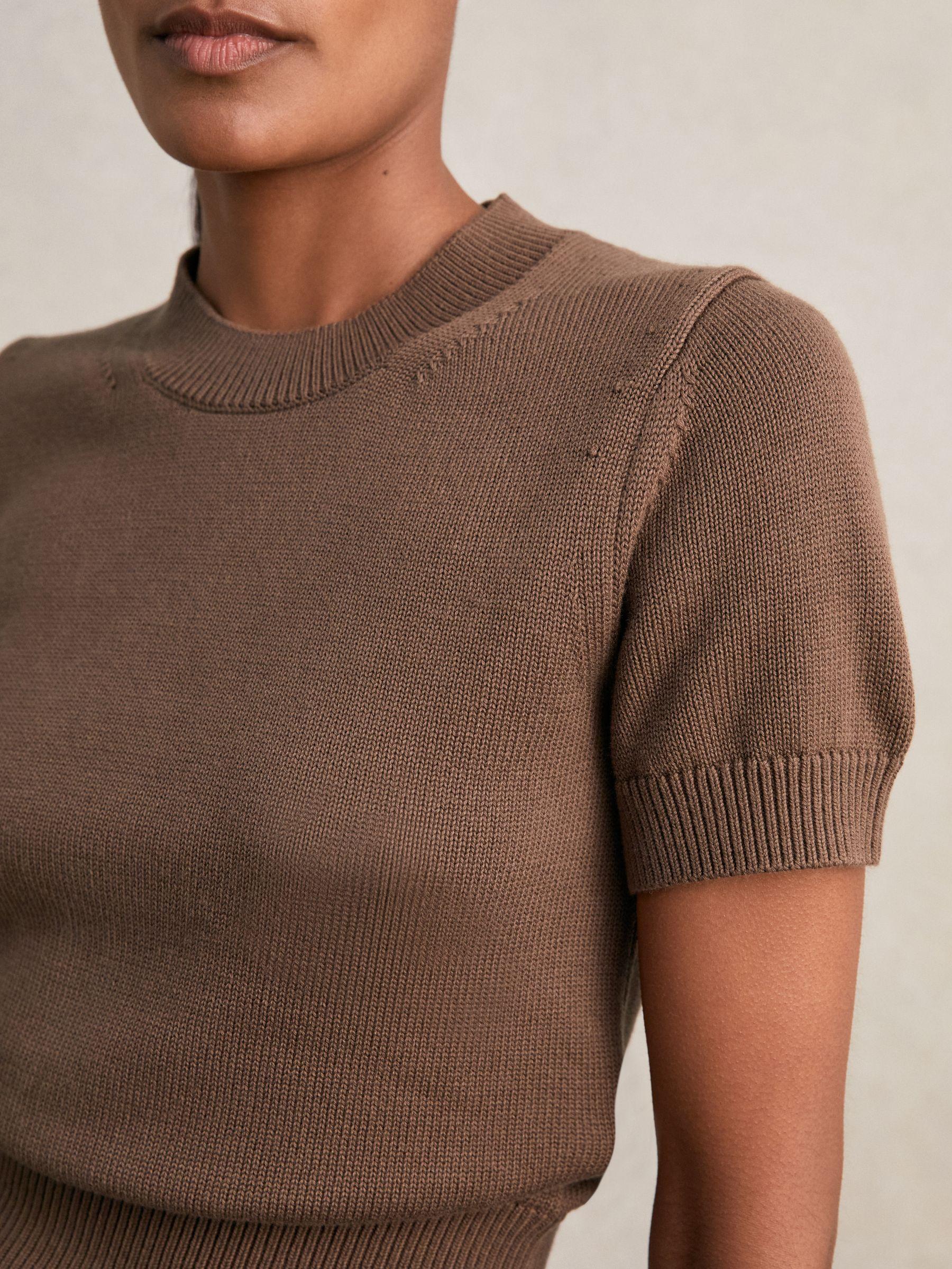 Cotton And Wool Crew-Neck Top in Brown Product Image