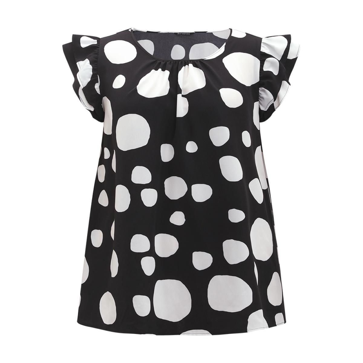 Plus Size Black Polka Dot Flutter Cap Sleeve Tiered Blouse Women Elegant Cap Sleeve Round Neck Dailywear Blouses BloomChic 30/6X Product Image