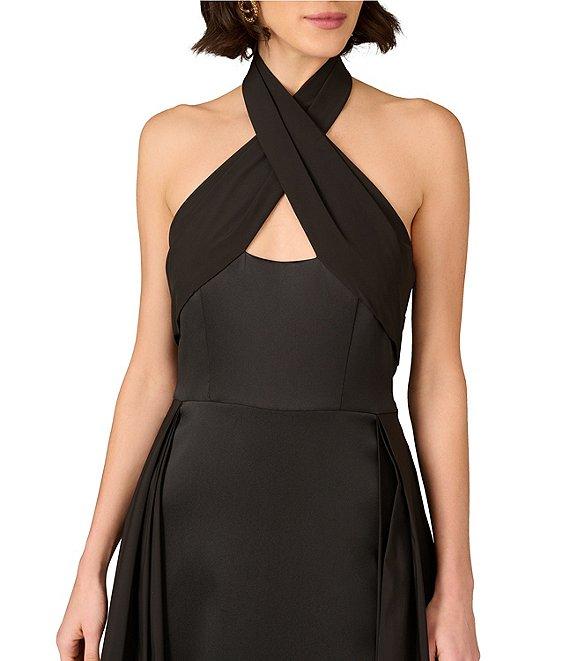 Aidan Mattox Keyhole Halter Neck Sleeveless Stretch Mikado Walk Thru Gown Product Image
