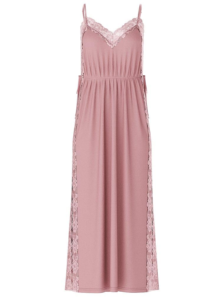 Ribbed Modal Lace-Trim Long Slip Dress Product Image