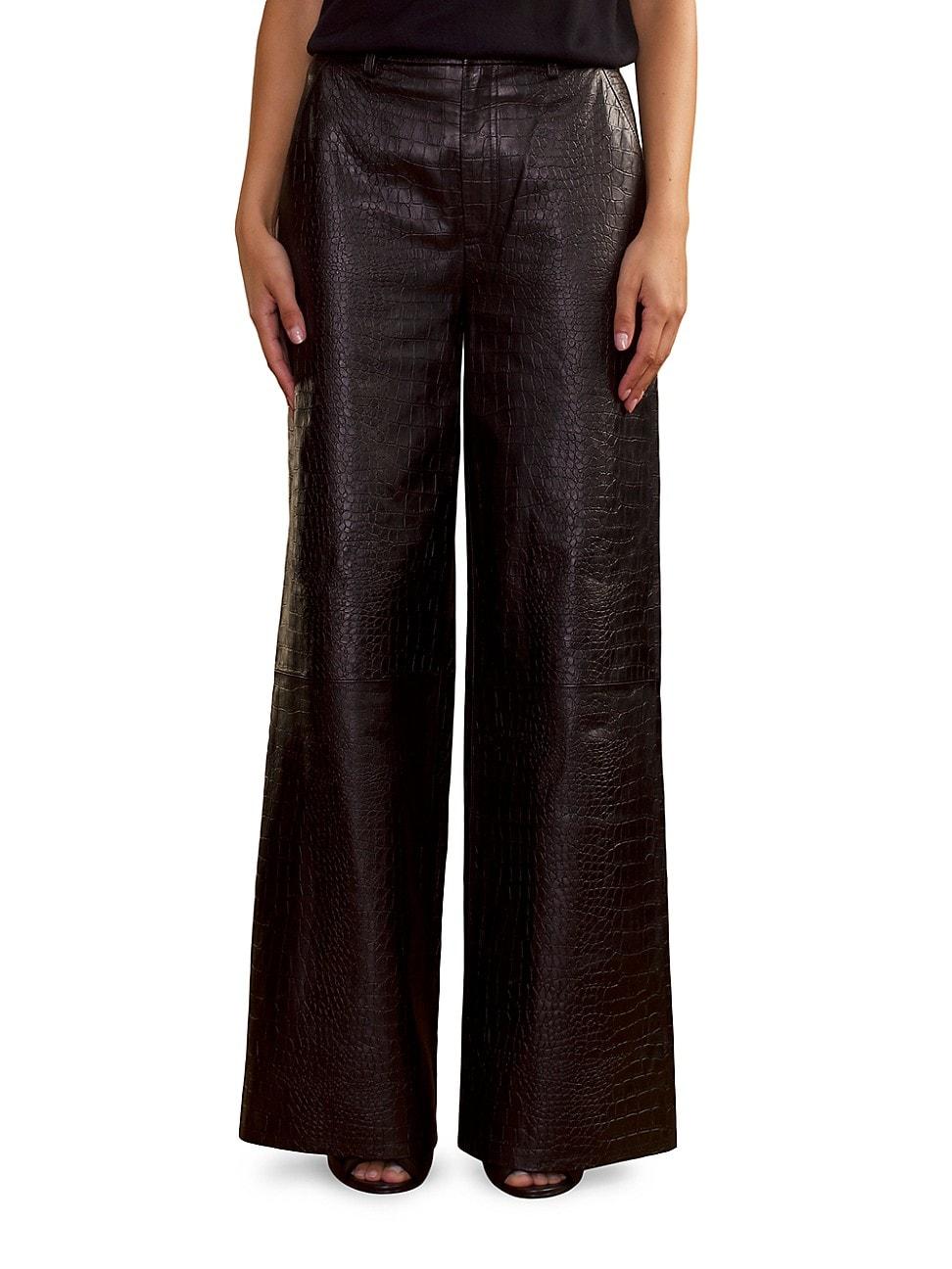Womens Croc-Embossed Leather Wide-Leg Pants Product Image