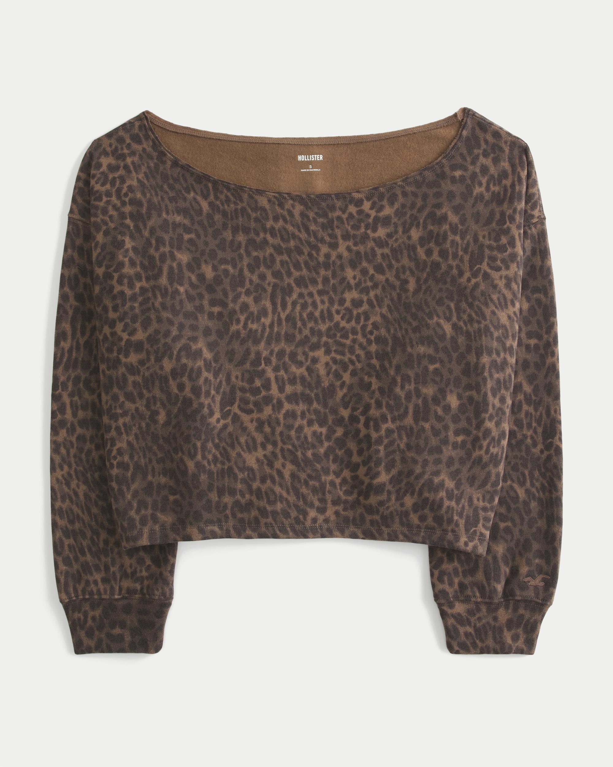 Easy Double Off-the-Shoulder Leopard Print Sweatshirt Product Image