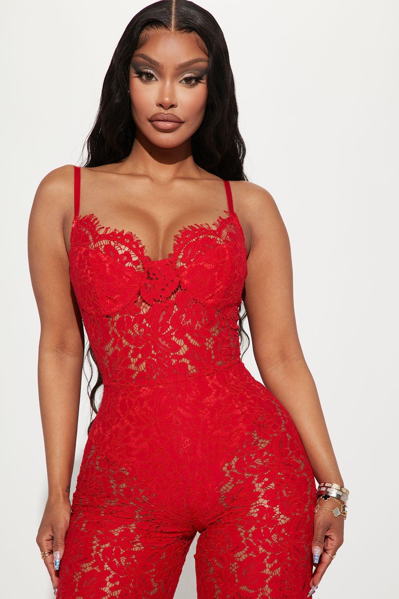 Evening Glow Lace Jumpsuit - Red Product Image