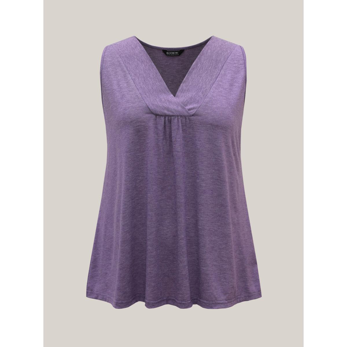 Plus Size Solid Pleat Front V-Neck Vest Women Heather Casual Gathered V-neck Everyday Tank Tops Camis BloomChic 28/5X Product Image