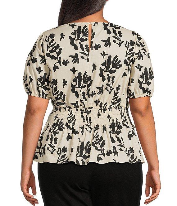 Skies Are Blue Plus Size Criss Cross Short Sleeve Woven Poplin Blouse Product Image