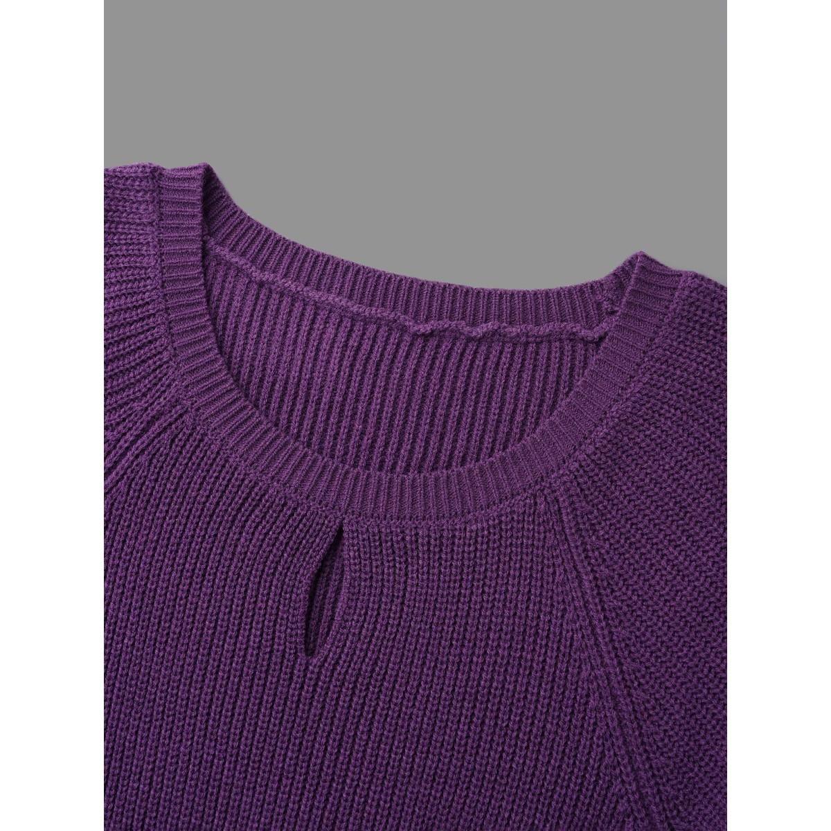 Plus Size Plain Textured Keyhole Raglan Sleeve Pullover Deeppurple Women Timeless Bodycon Long Sleeve Round Neck Elegant Pullovers BloomChic 30/6X Product Image