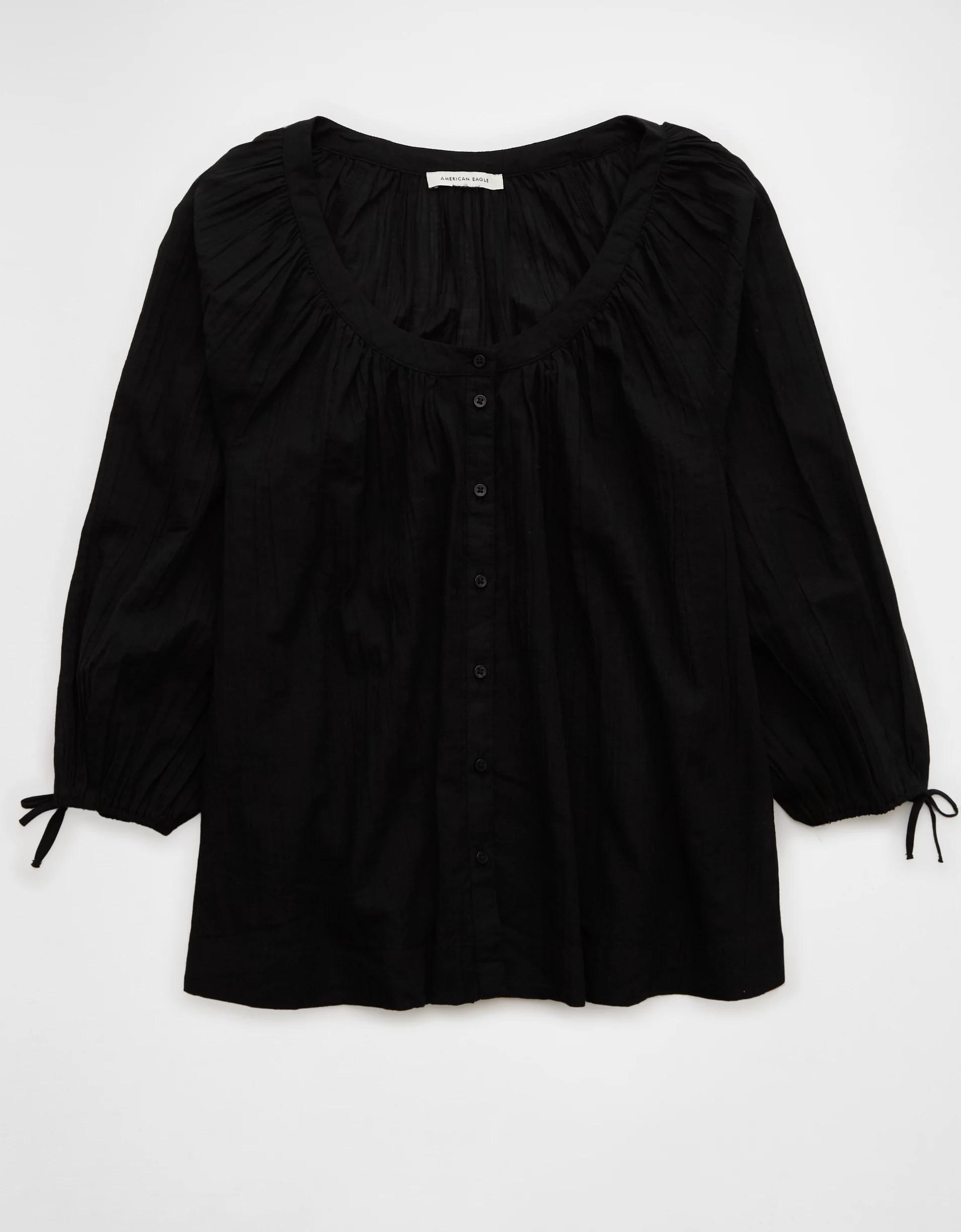AE Long-Sleeve Open Neck Blouse Product Image