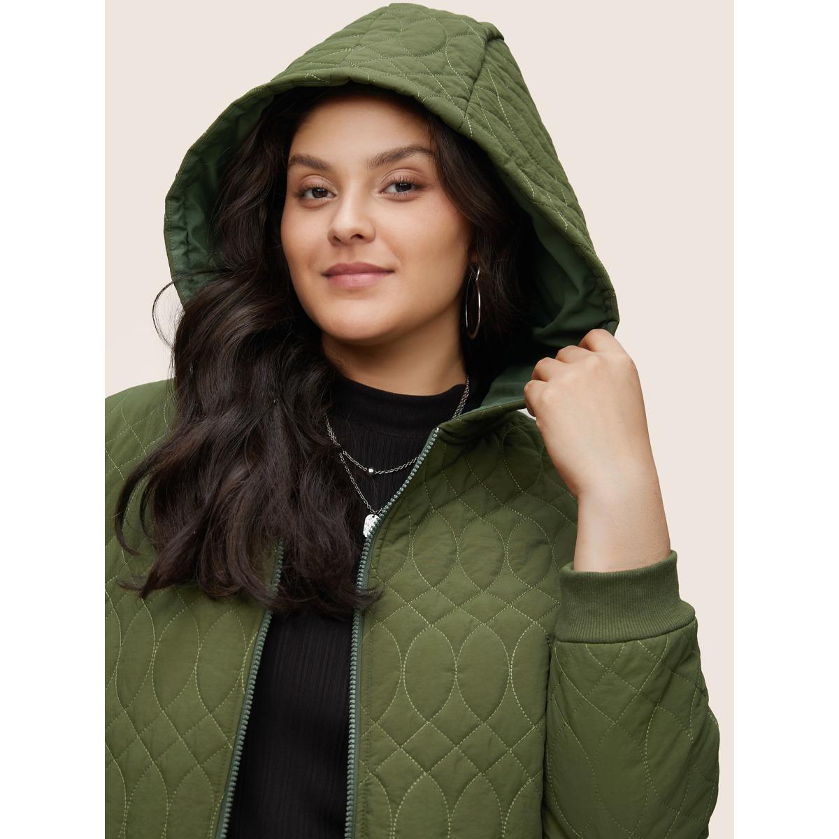 Plus Size Solid Pocket Texture Lined Quilted Jacket Women ArmyGreen Elastic cuffs Pocket Dailywear Jackets BloomChic 10/M Product Image
