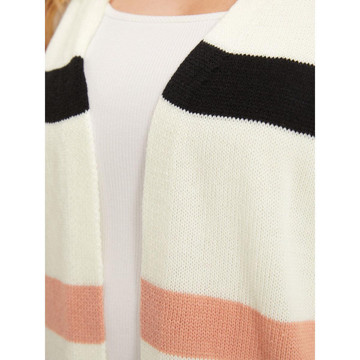 Plus Size Colorblock Contrast Elastic Cuffs Open Front Cardigan Multicolor Women Casual Loose Long Sleeve Dailywear Cardigans BloomChic 14-16/1X Product Image