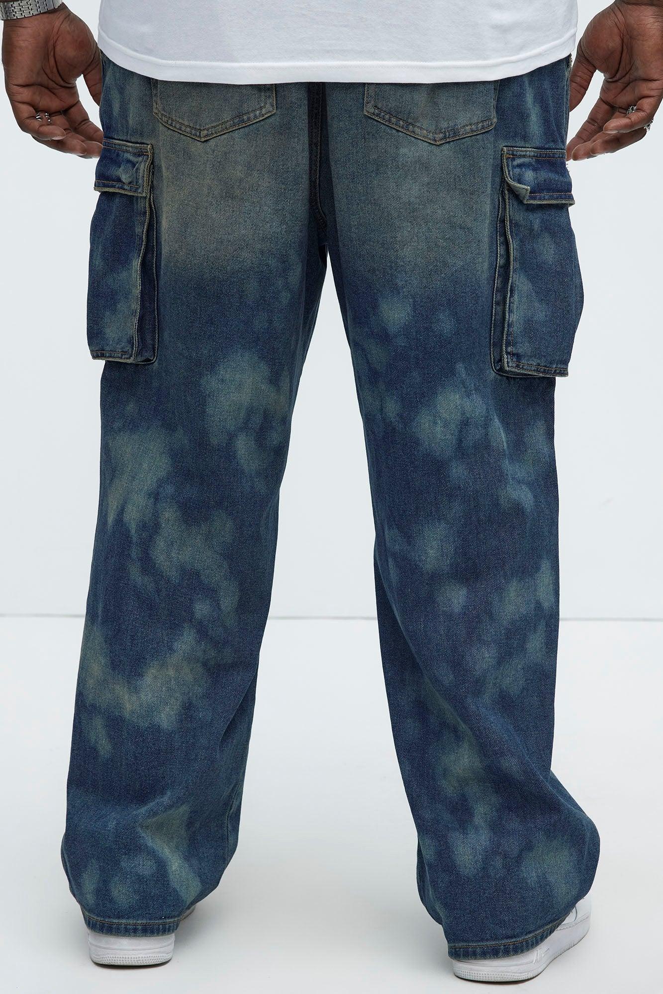 Cameron Stained Baggy Cargo Jeans - Vintage Blue Wash Product Image