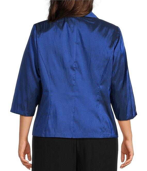Alex Evenings Plus Size 3/4 Sleeve Collared V-Neck Taffeta Blouse Product Image