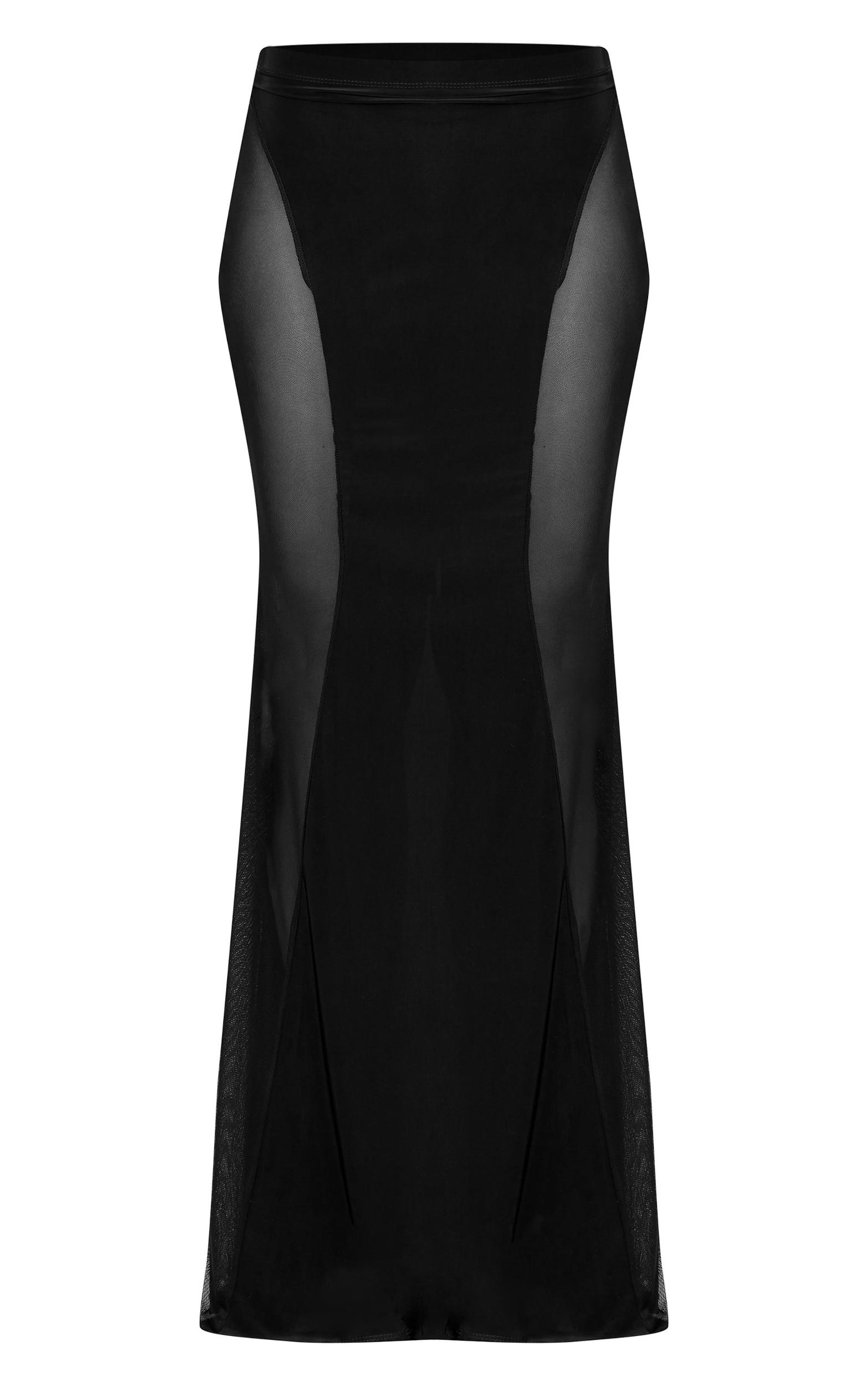 Black Slinky Mesh Detail Maxi Skirt Product Image