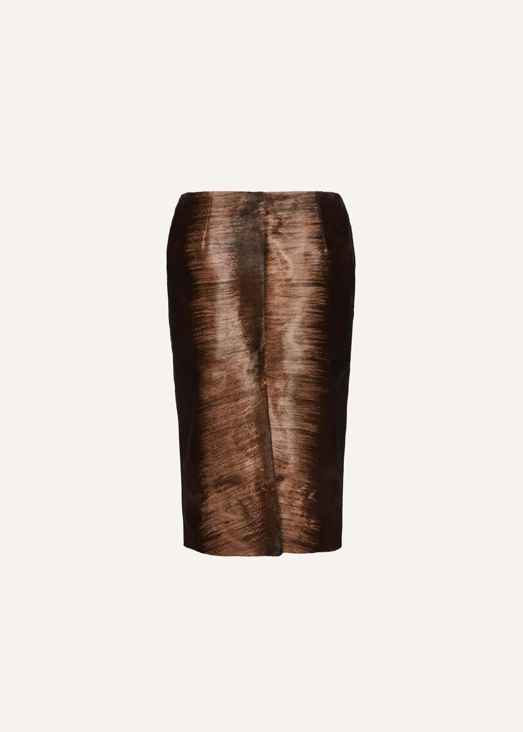 Pony hair leather midi skirt in brown Product Image