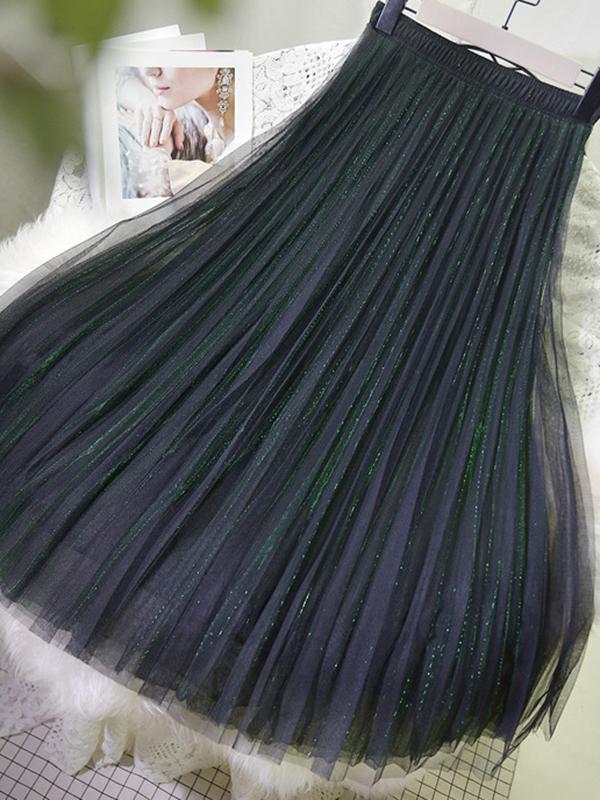Urban A-Line Elastic Waist Mesh Pleated Skirts Product Image