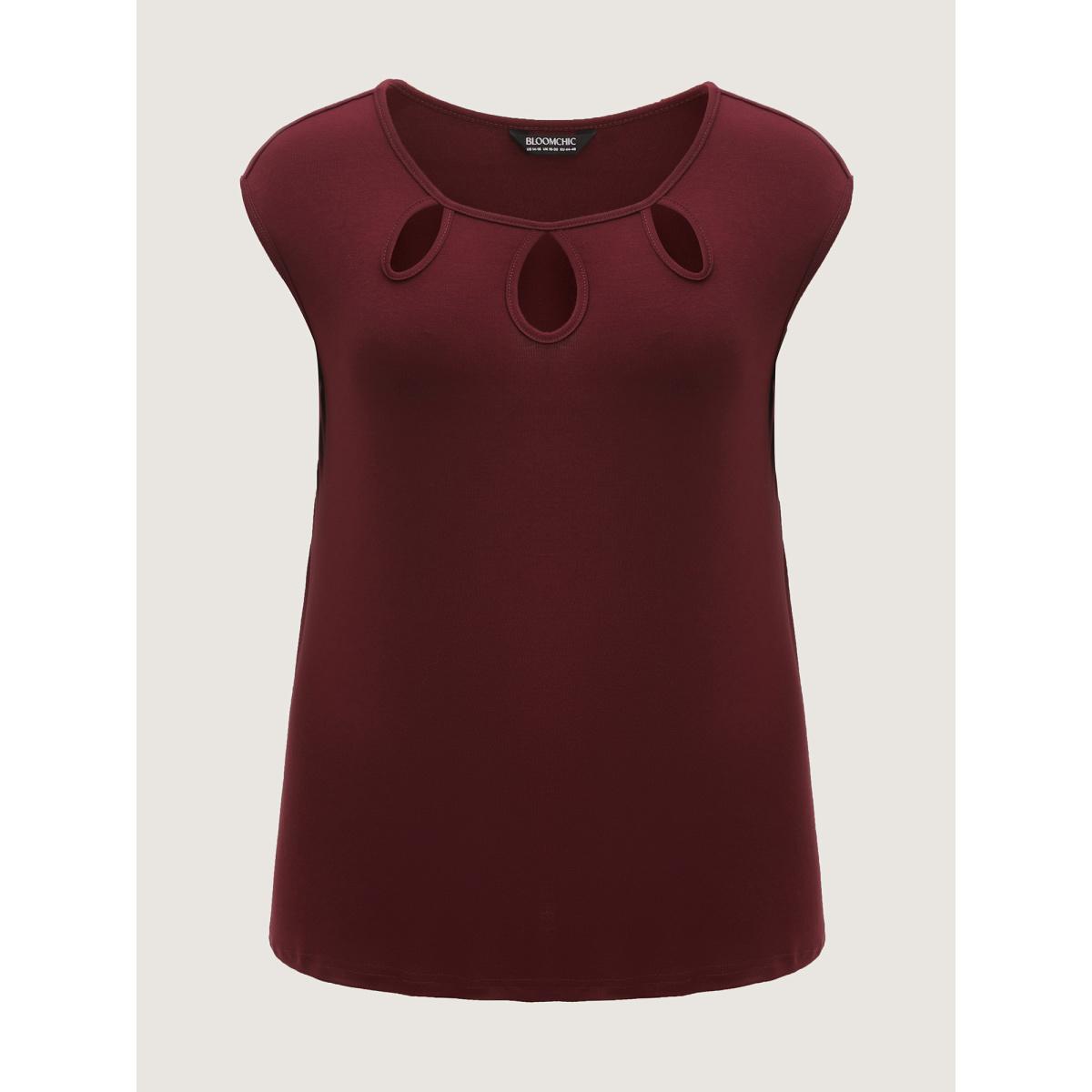 Plus Size Supersoft Neck Cut-Out Tank Top Women Plum Cut-Out Asymmetrical Neck Everyday-Casual Tank Tops Camis BloomChic 12/L Product Image