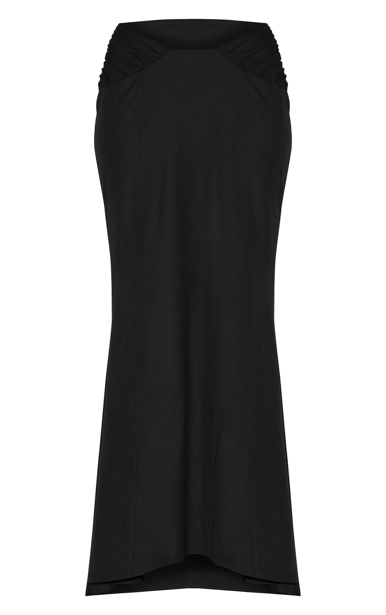 Black Woven Ruched Waist Detail Maxi Skirt Product Image