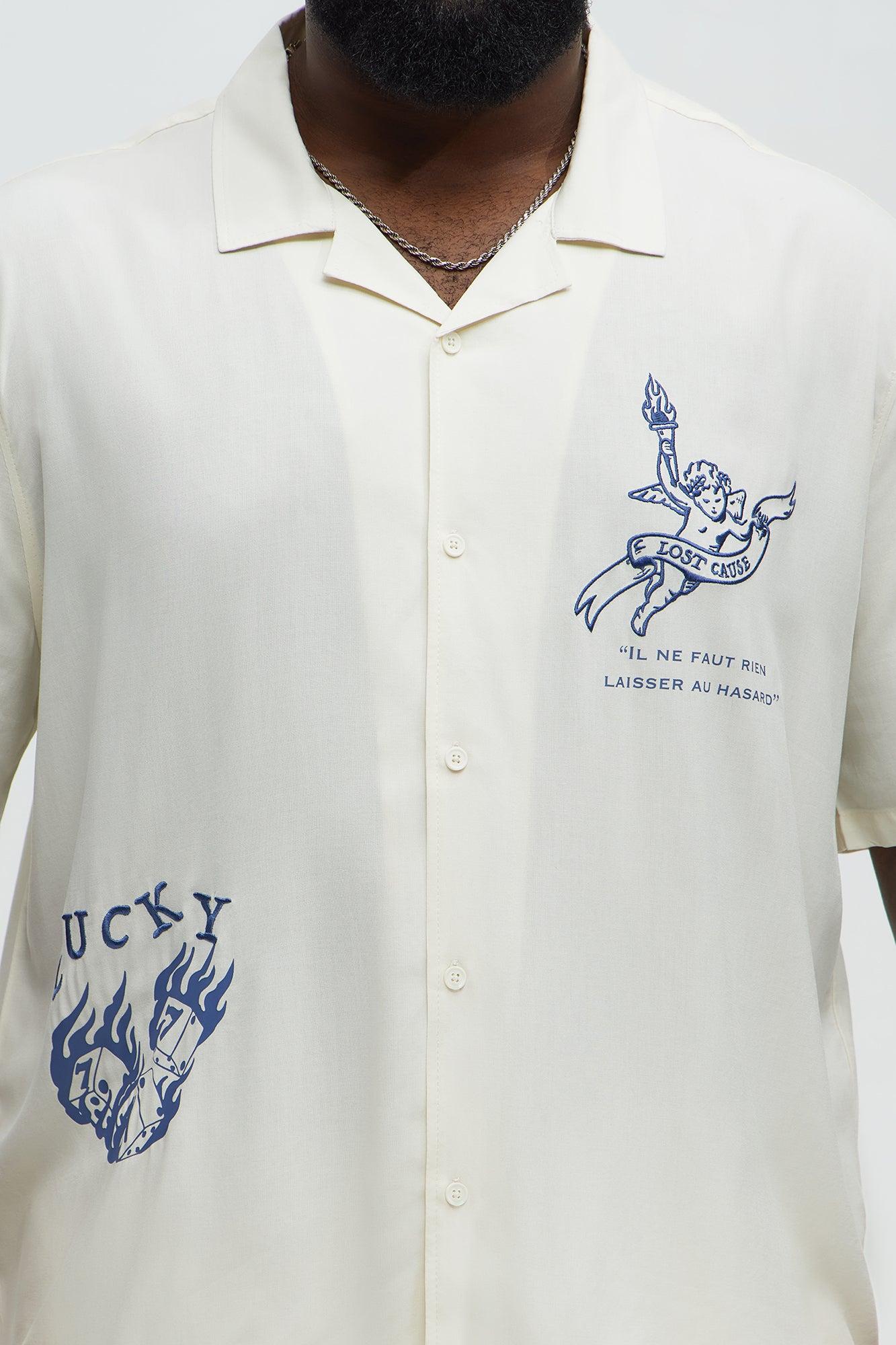 Embroidered Doodle Rayon Shirt - Cream Male Product Image