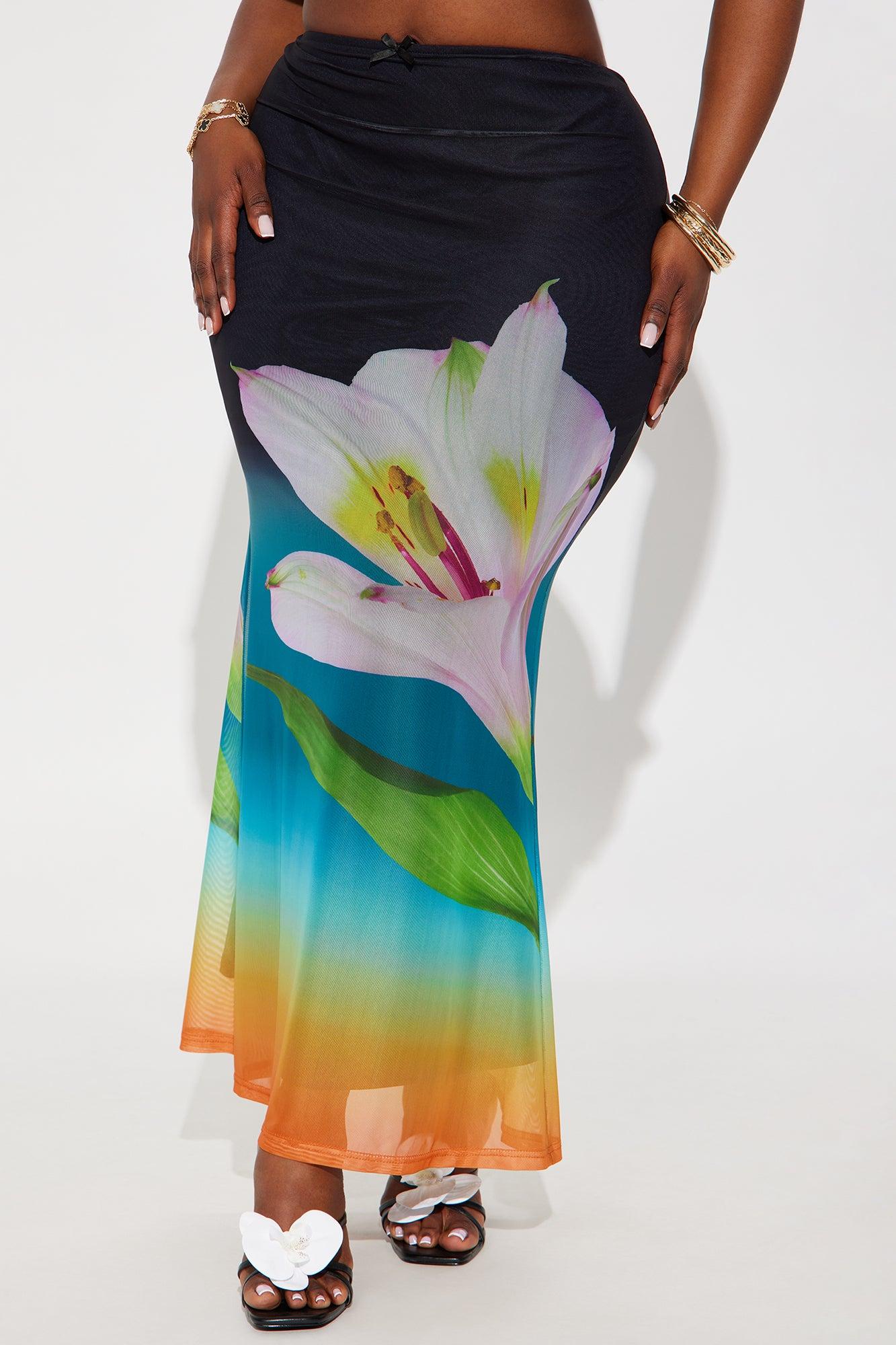 Night Lily Floral Mesh Maxi Skirt - Black Product Image