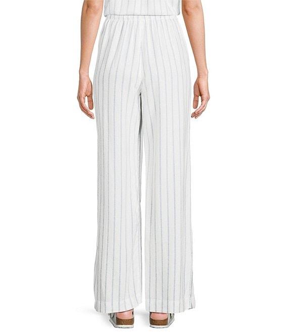 Cloth & Stone Linen Blend High Rise Wide Leg Front Drawstring Stripe Crop Coordinating Pants Product Image