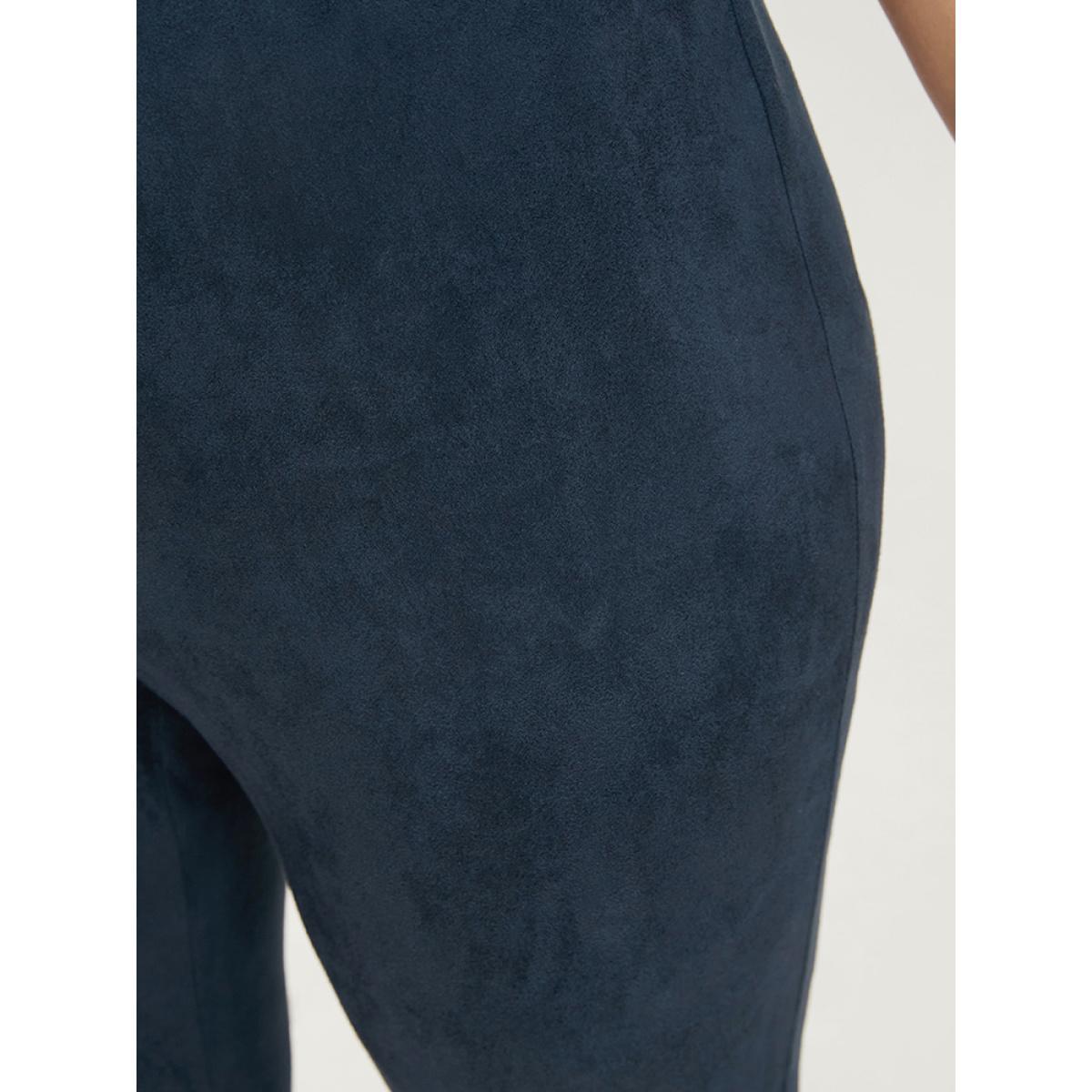 Plus Size Solid Elastic Waist Suede Leggings Women Indigo Casual High stretch Mid Rise Dailywear Leggings BloomChic 30/6X Product Image