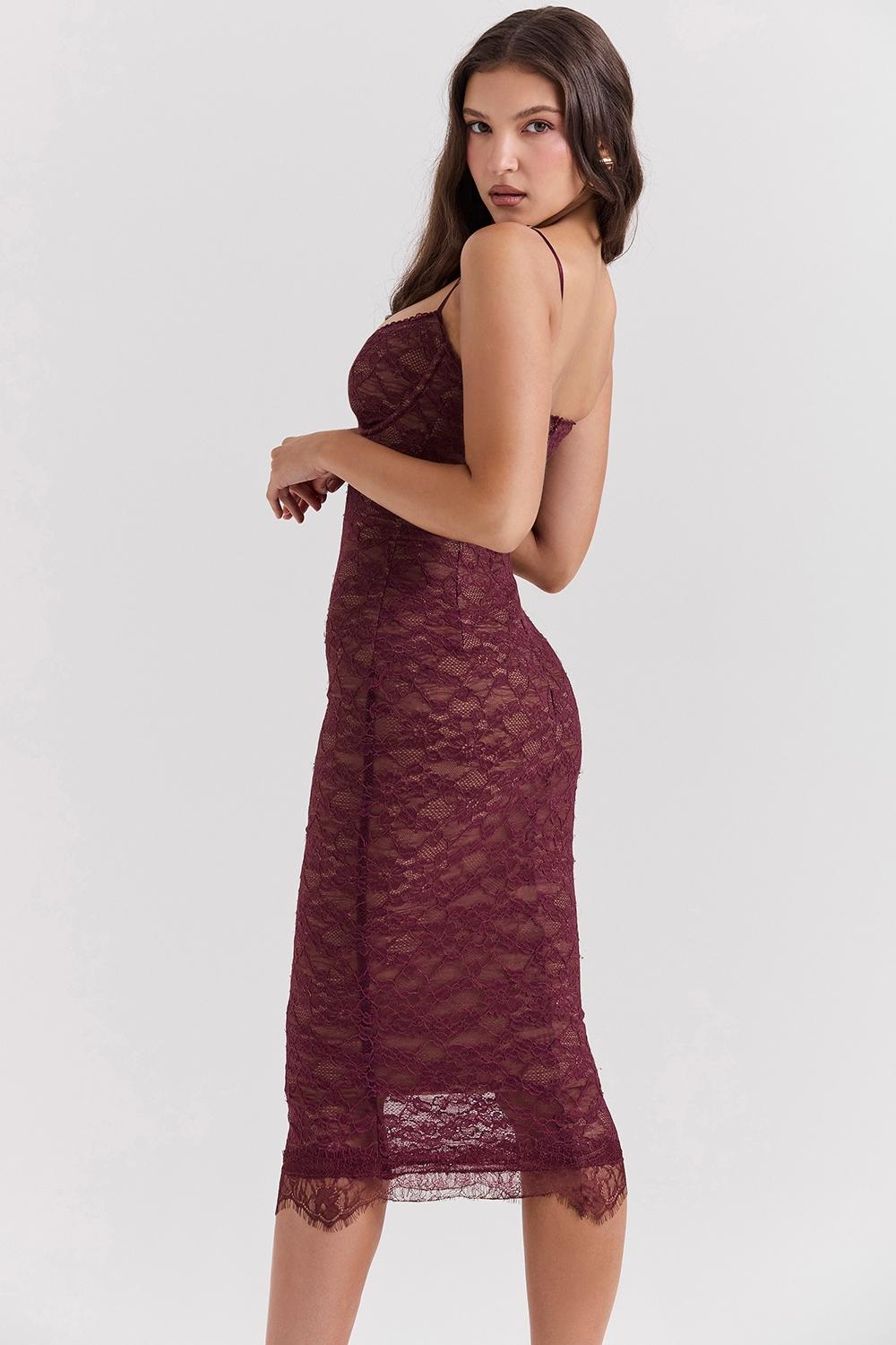 Melina  mulberry lace midi dress Product Image