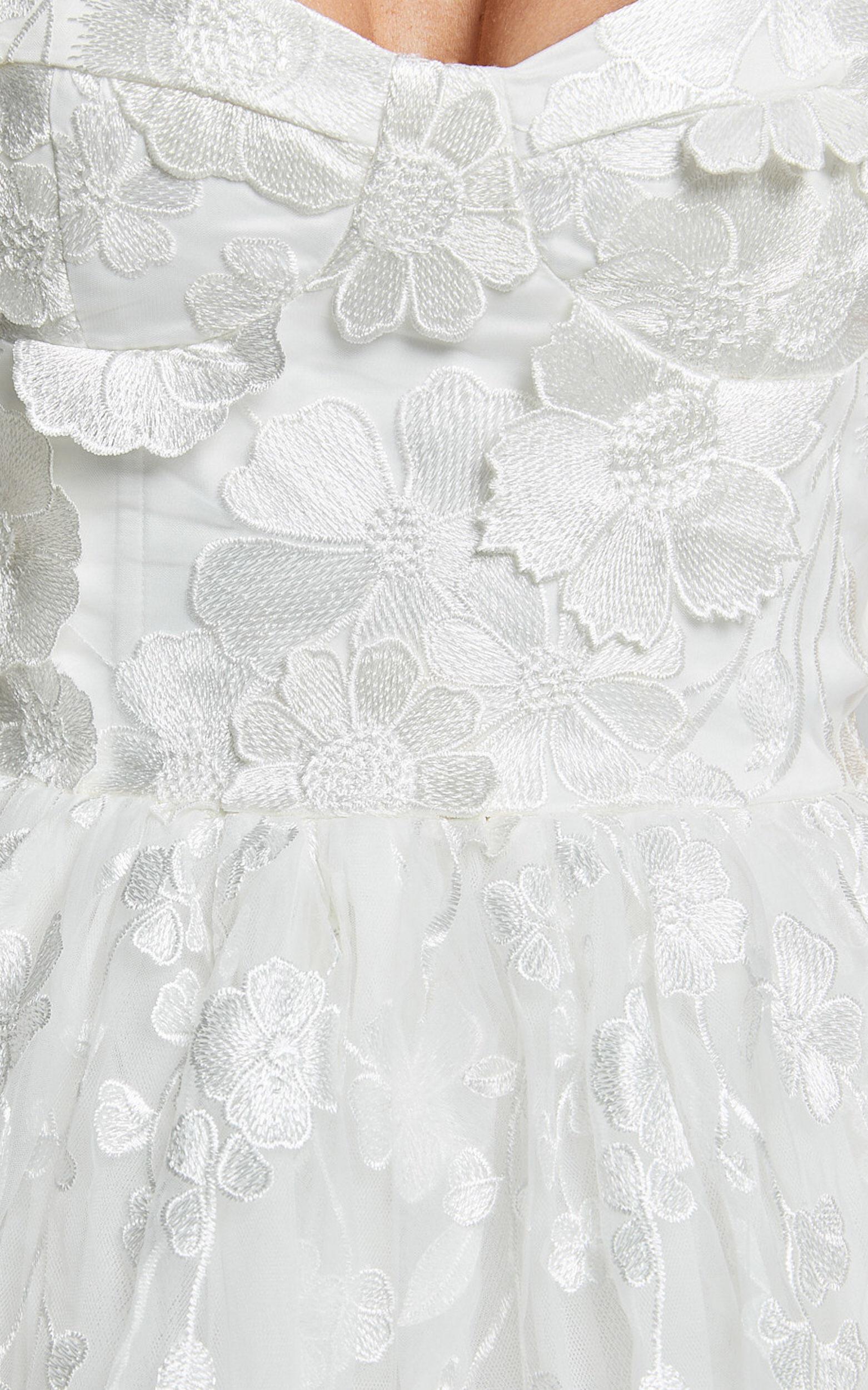 Everheart Mini Dress - Sweetheart Bustier Lace Dress in White Product Image