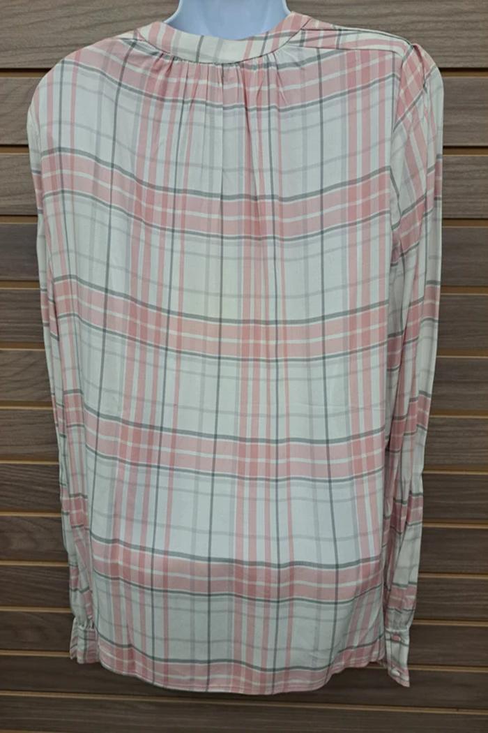 Pink & Gray Plaid Cuffed Button Sleeve Product Image