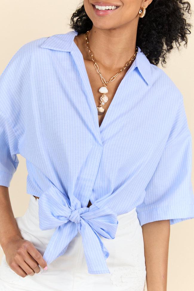 Best Dressed Blue Tie Woven Top FINAL SALE Product Image