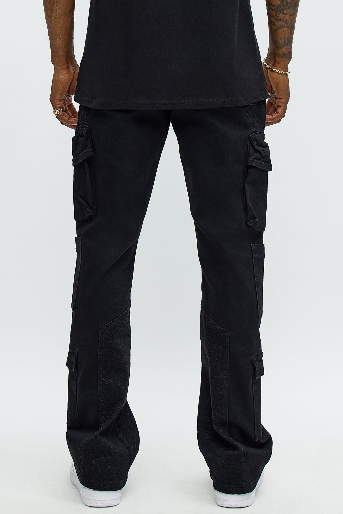 Stacked Slim Flare Rebel Stitch Cargo Jeans - Black Male Product Image
