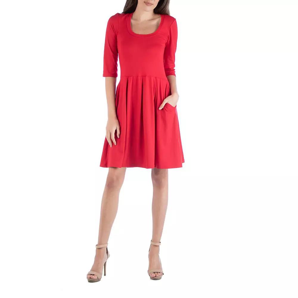 Women's 24Seven Comfort Apparel Three-Quarter Sleeve Fit And Flare Mini Dress,  Product Image