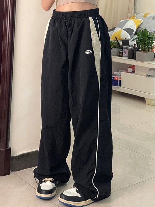 Contrast Piping Black Baggy Sweatpants Product Image
