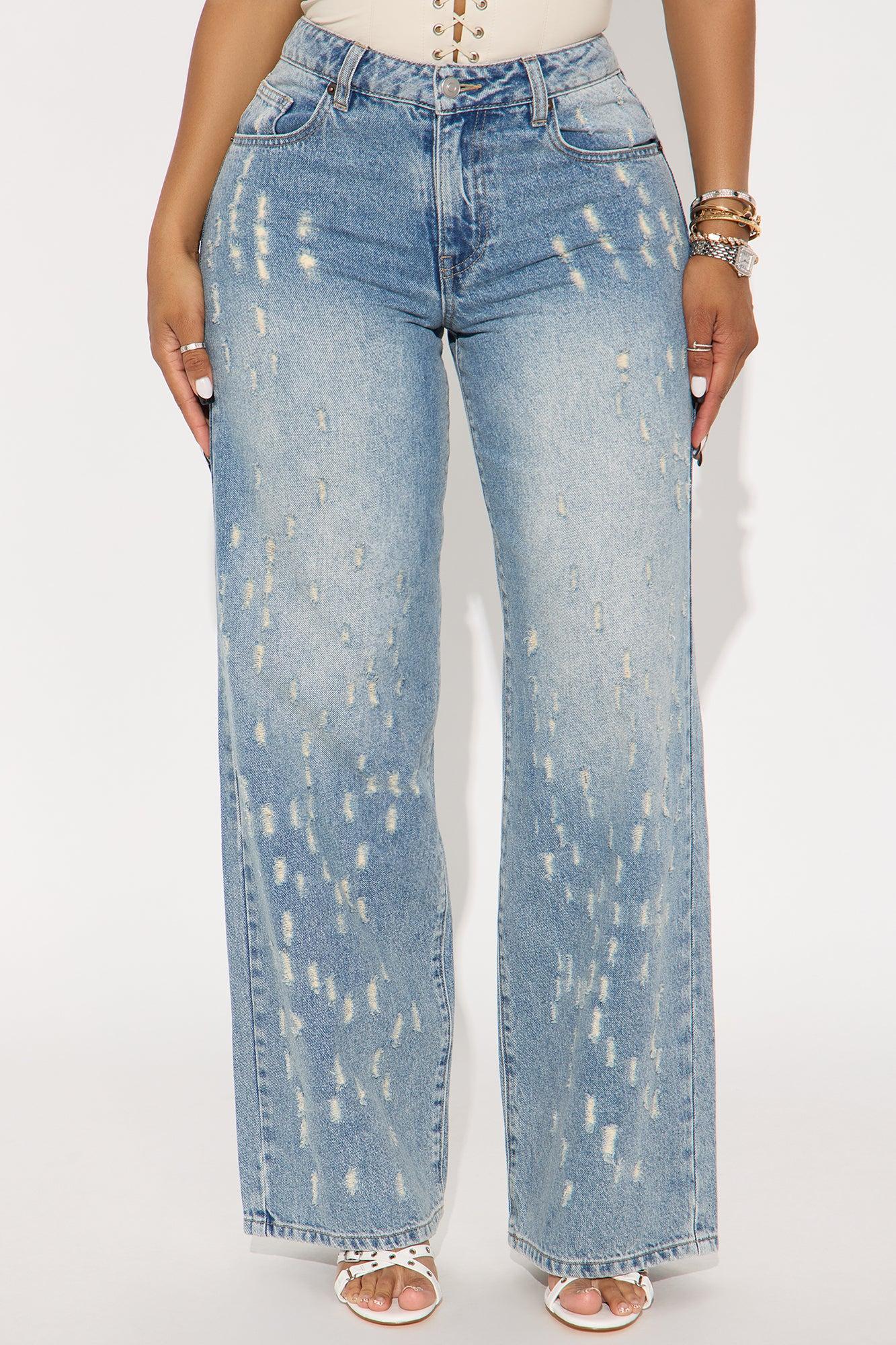 Left On Read Distressed Wide Leg Jeans - Medium Wash Female Product Image