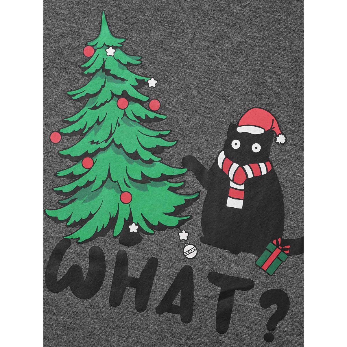 Plus Size Festive Cat And Tree Printed Slim-Fit Tee DimGray Women Casual Non Christmas Round Neck Everyday T-shirts BloomChic 14-16/1X Product Image