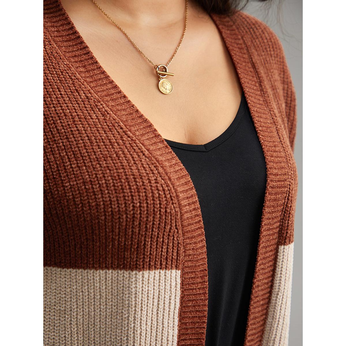 Plus Size Open Front Colorblock Patched Pocket Cardigan Multicolor Women Casual Loose Long Sleeve Dailywear Cardigans BloomChic 22-24/3X Product Image