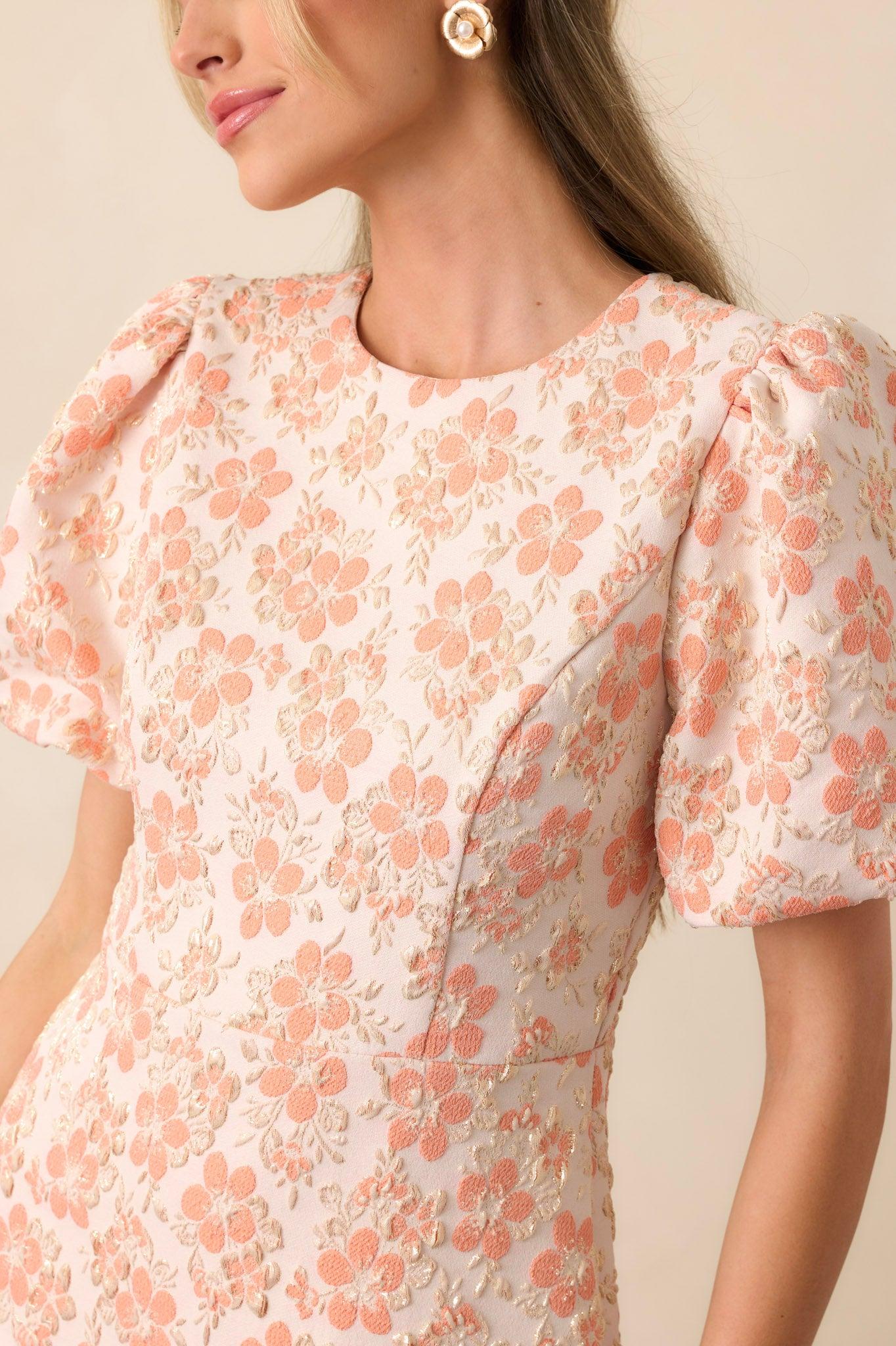 Little Luxuries Apricot Jacquard Floral Mini Dress Product Image