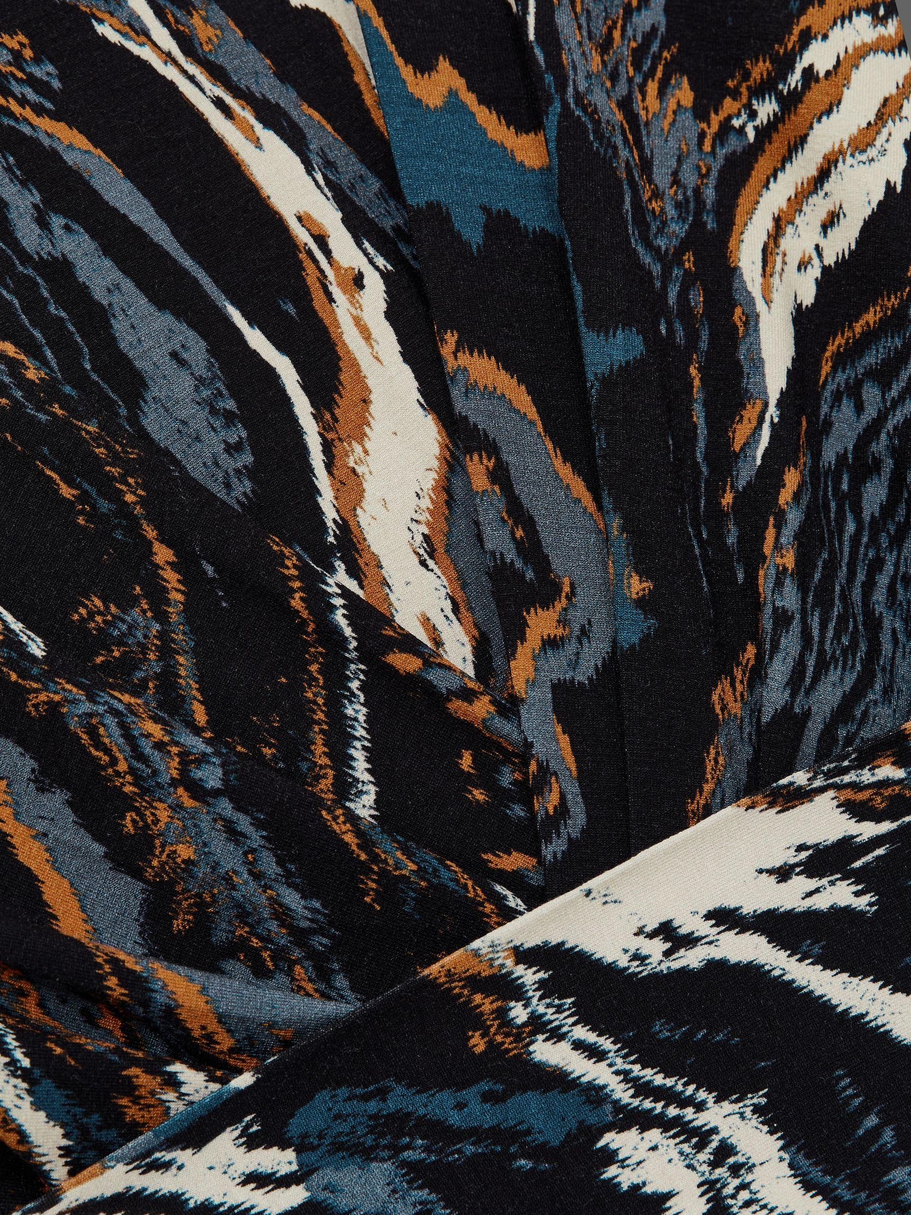 Jersey Printed Tie-Waist Mini Dress in Black/Blue Product Image