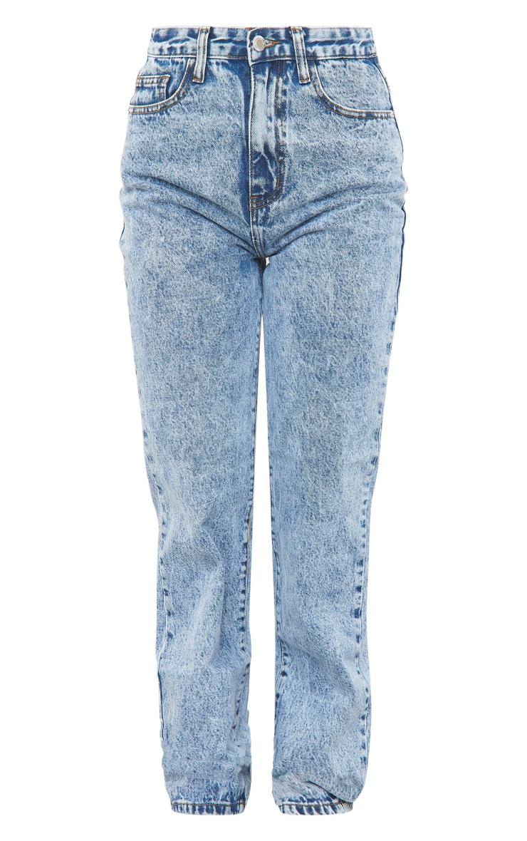 Mid Blue Acid Wash High Waist Straight Leg Jeans Product Image