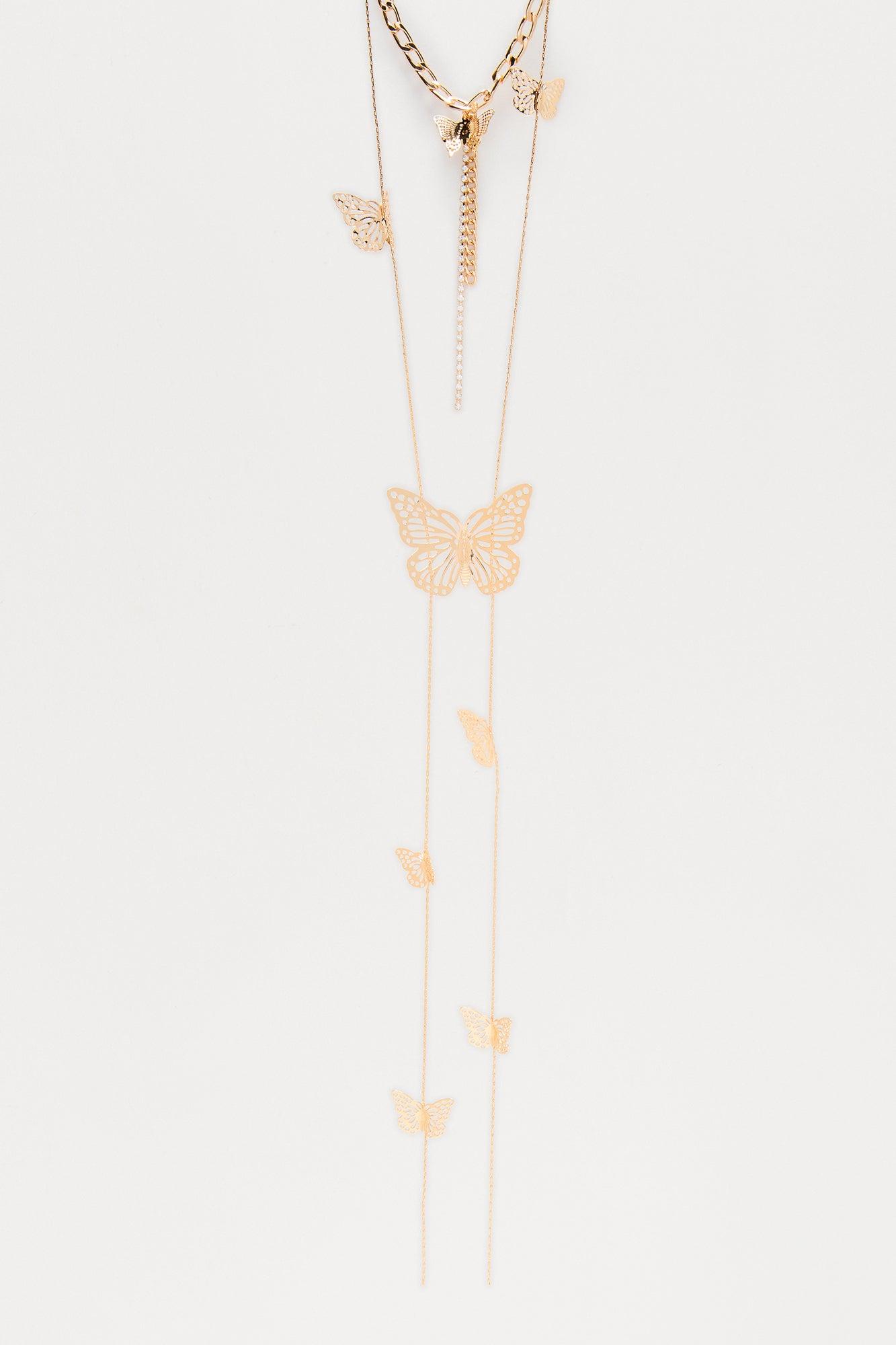 Set Me Free Butterfly Layered Necklaces - Gold Product Image