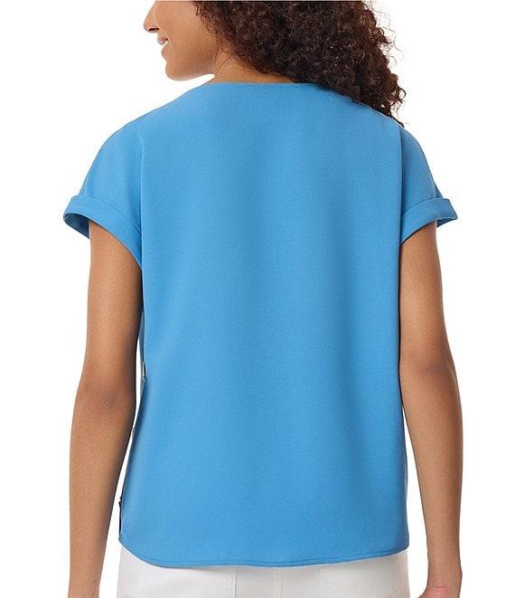 Jones New York Solid Jasper Crepe Boat Neck Short Roll-Tab Sleeves Top Product Image
