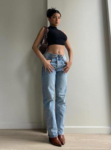 Holly Mid Rise Straight Leg Asymmetric Jean Light Wash Denim Product Image