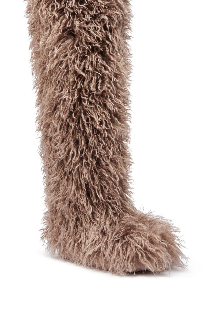 AZALEA WANG TEMPLETON TAUPE FAUX POODLE FUR OVER THE KNEE BOOT Product Image