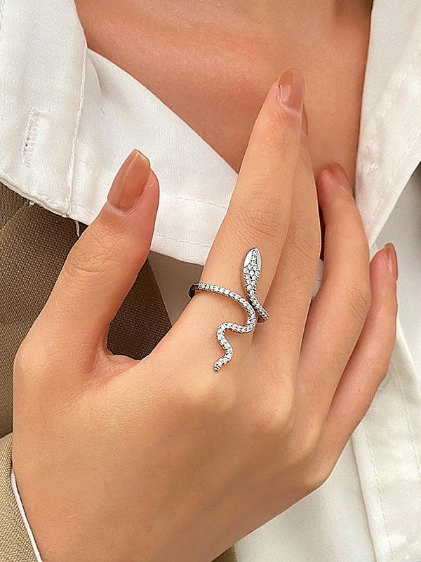 Rhinestone Snake Shape Solid Color Rings Accessories Product Image