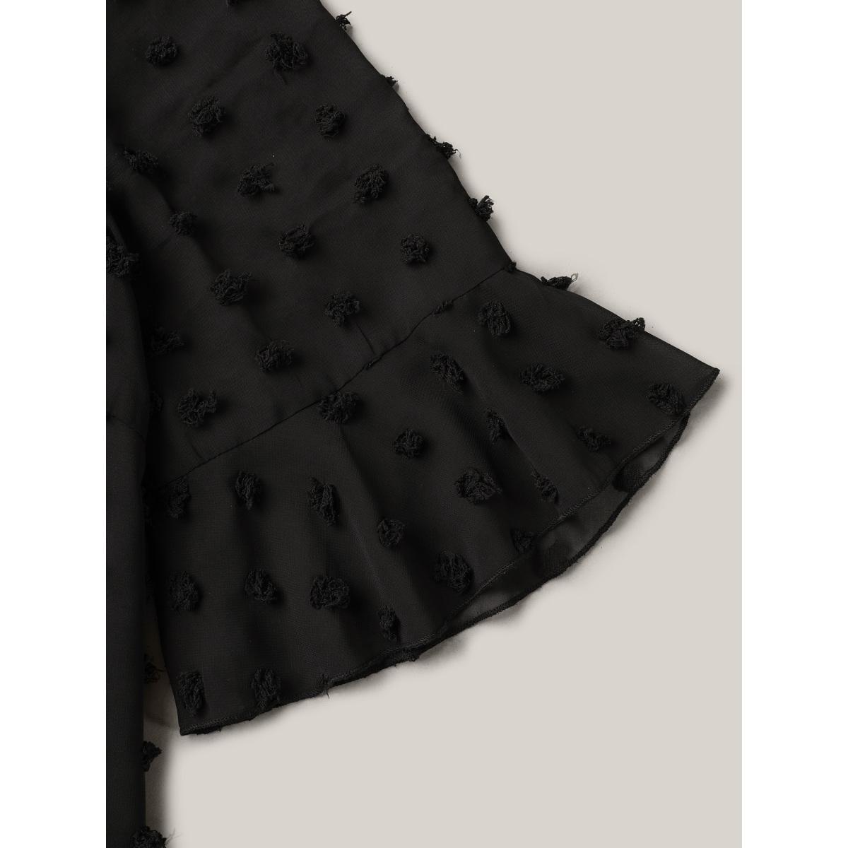 Plus Size Black Chiffon Polka Dot Round Neck Shirt Women Timeless Half Sleeve Round Neck Elegant Blouses BloomChic 30/6X Product Image