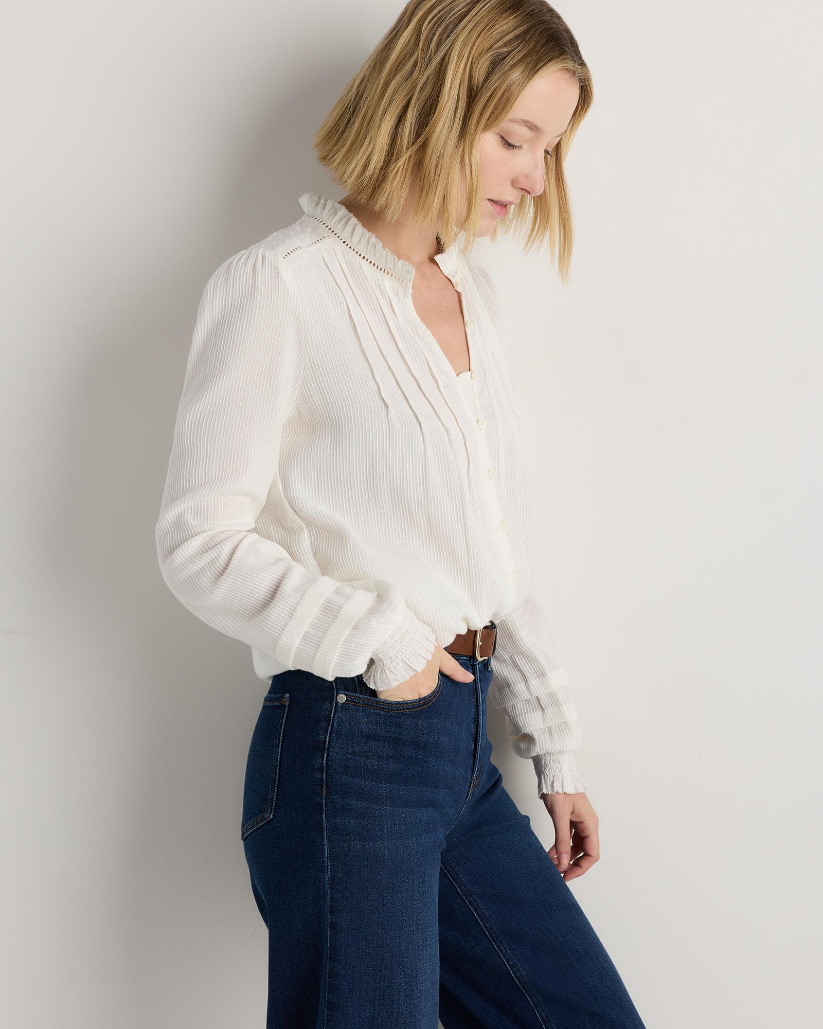Quince | Women's Organic Textured Cotton Peasant Blouse Organic Cotton Product Image